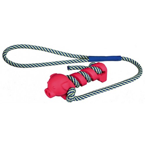 Игрушка "TRIXIE" для собаки "Каучуковая свинка на веревке", 9см/40см