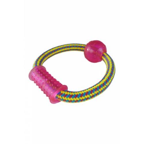 Игрушка для собак "Плетеное кольцо с пластиковым шариком и гантелькой", 15 см