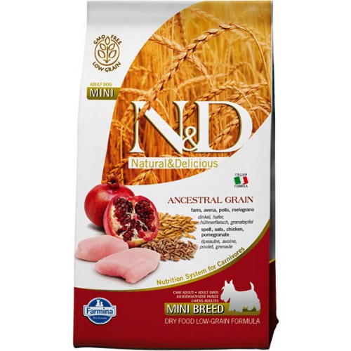 N&D LOW GRAIN DOG CHICKEN & POMEGRANATE ADULT MINI (Курица,Гранат), Низкозерновой, для взрослых собак мелких пород - 0,8 кг.