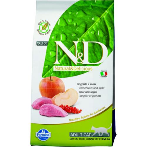 Farmina N&D CAT BOAR & APPLE ADULT (Дикий Кабан, Яблоко), Беззерновой корм для взрослых кошек - 10 кг.