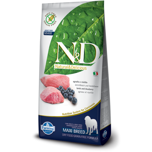 N&D DOG LAMB & BLUEBERRY ADULT MAXI(Дикий ягнёнок,Черника), Беззерновой, для взрослых собак крупных пород - 12 кг.