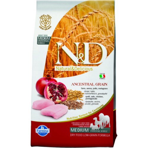 N&D LOW GRAIN DOG CHICKEN & POMEGRANATE ADULT(Курица,Гранат), Низкозерновой, для взрослых собак всех пород - 0,8 кг.