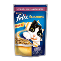 FELIX Sensations Консервы для кошек с Уткой в желе со Шпинатом - 85 гр.