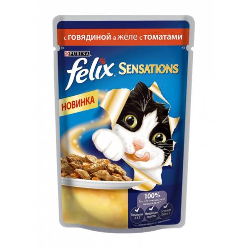 FELIX Sensations, Консервы для кошек с Говядиной в желе с Томатами - 85 гр.