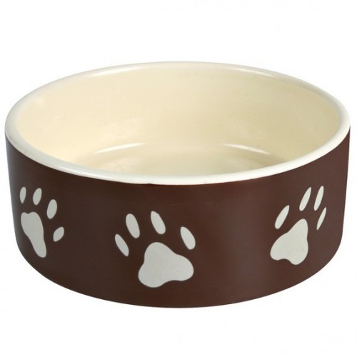 Миска "TRIXIE" керамическая для собак с рисунком лапка,0,3л/диам.12см.коричневая/кремовая