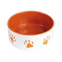 Миска "TRIXIE" керамическая для собак с рисунком лапка 0,3л/диам.12см белая/оранжевая