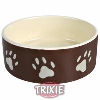 Миска "TRIXIE" керамическая для собак с рисунком лапка, 0,8л/диам.16см.коричневая/кремовая