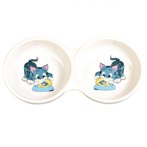 Миска "TRIXIE", керамическая, для кошек с изображением, двойная, 2x0,15л/диам.11см