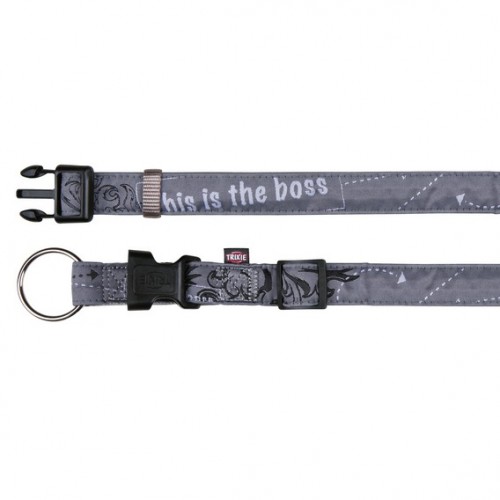 Ошейник "TRIXIE" для собак"Modern Art Collar This is the Boss", (XS-S),22-35см/10мм,серый