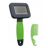 Мягкая щетка-пуходерка + гребешок "TRIXIE" для ухода за шерстью, для мелких животных, 7х13см